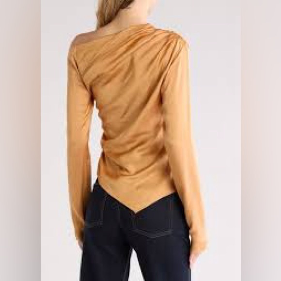 A.L.C Jaime One Shoulder Top Gold Satin Size 14 - Picture 2 of 11